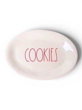 Rae Dunn  by Magenta 8” Oval 'COOKIES' Plate Melamine White/Red EUC